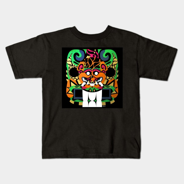 cougar with a smile in el salvador ancient arts Kids T-Shirt by jorge_lebeau